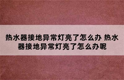 热水器接地异常灯亮了怎么办 热水器接地异常灯亮了怎么办呢